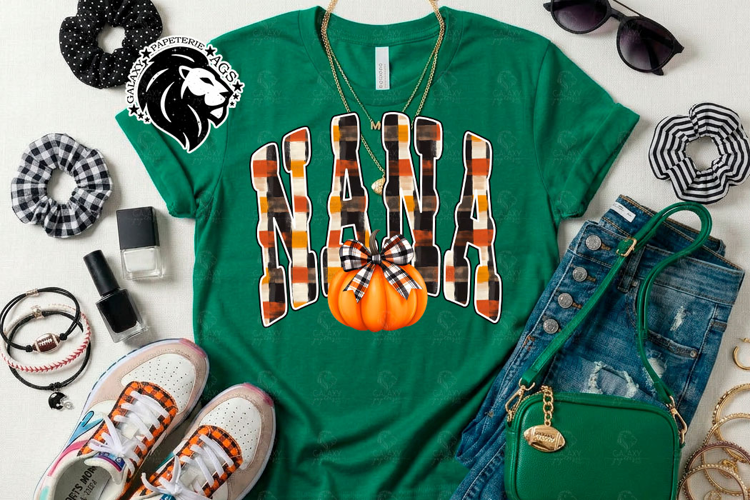 Fall Nana, Pumpkin, Gingham, DTF Design, PNG