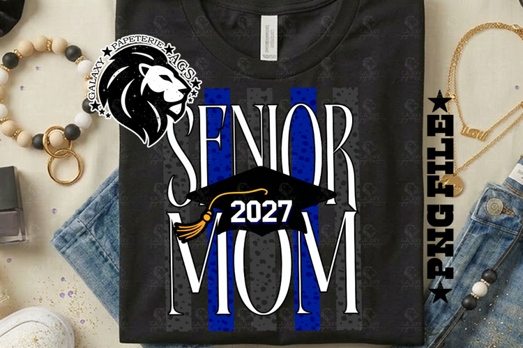 Striped Senior Mom Class 2027, Blue, DTF Design PNG