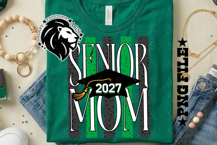 Striped Senior Mom Class 2027, Green, DTF Design PNG