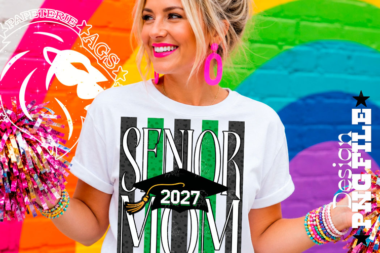 Striped Senior Mom Class 2027, Green, DTF Design PNG