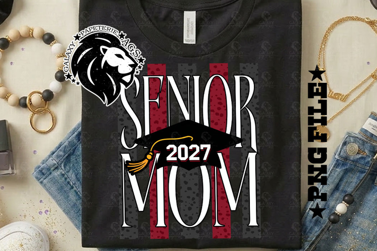 Striped Senior Mom Class 2027, Maroon, DTF Design PNG