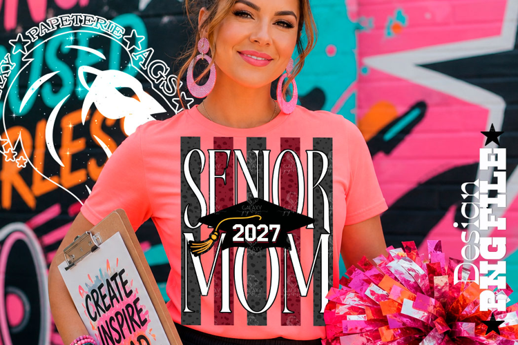 Striped Senior Mom Class 2027, Maroon, DTF Design PNG