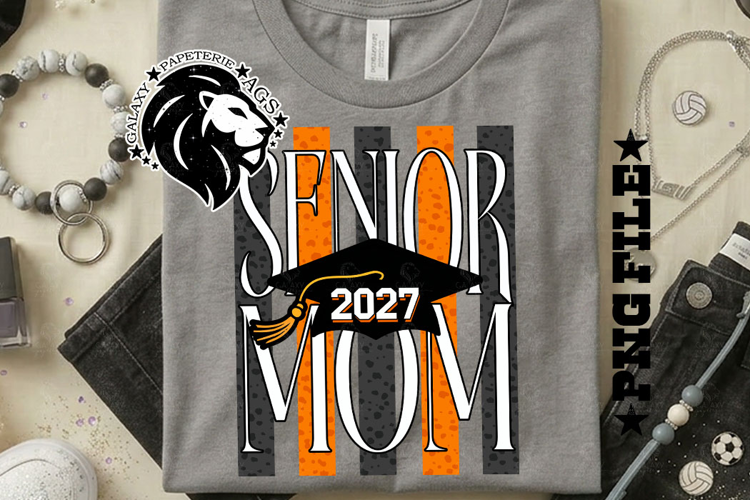 Striped Senior Mom Class 2027, Orange, DTF Design PNG