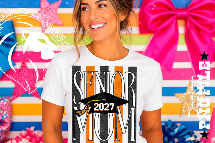 Striped Senior Mom Class 2027, Orange, DTF Design PNG
