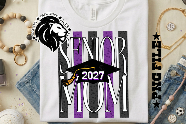 Striped Senior Mom Class 2027, Purple, DTF Design PNG