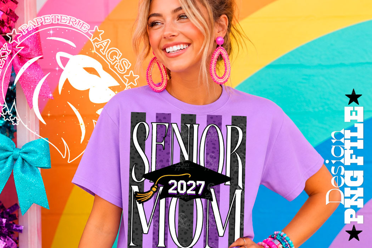 Striped Senior Mom Class 2027, Purple, DTF Design PNG