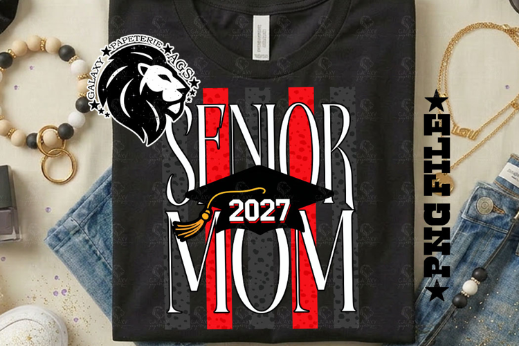 Striped Senior Mom Class 2027, Red, DTF Design PNG
