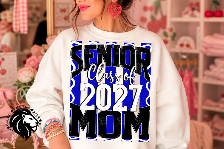 Striped Senior Mom Class 2027, Blue, DTF Design PNG