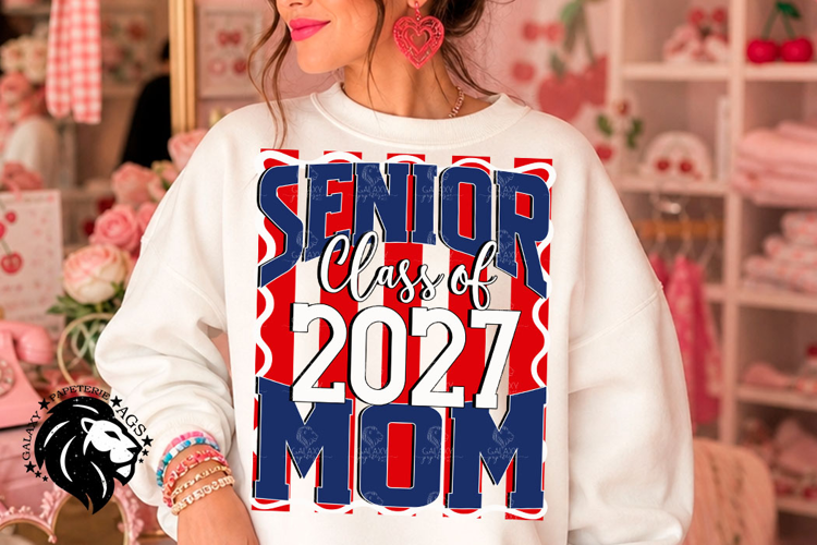 Striped Senior Mom Class 2027, Blue Red, DTF Design PNG