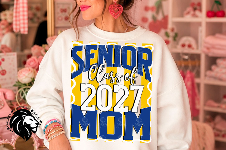 Striped Senior Mom Class 2027, Blue Yellow, DTF Design PNG