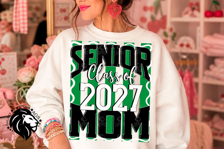 Striped Senior Mom Class 2027, Green, DTF Design PNG