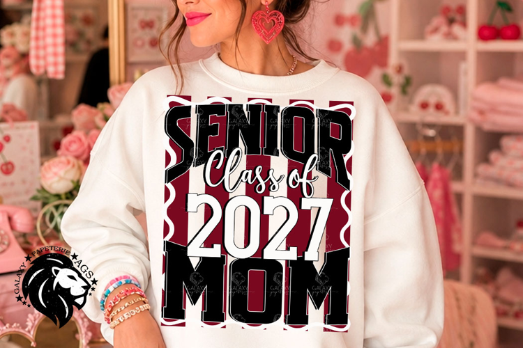 Striped Senior Mom Class 2027, Maroon, DTF Design PNG