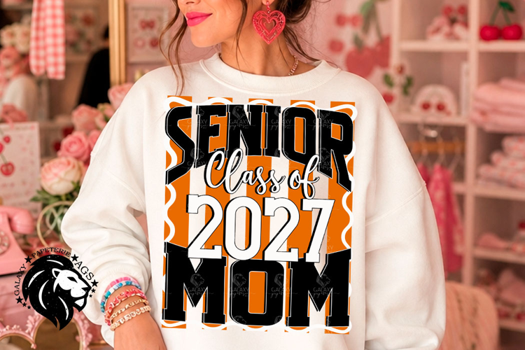 Striped Senior Mom Class 2027, Orange, DTF Design PNG
