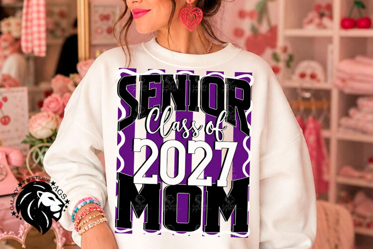 Striped Senior Mom Class 2027, Purple, DTF Design PNG example image 1