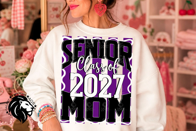 Striped Senior Mom Class 2027, Purple, DTF Design PNG
