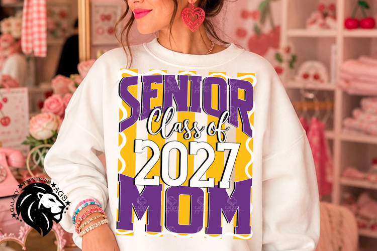 Striped Senior Mom Class 2027, Purple Yellow, DTF Design PNG