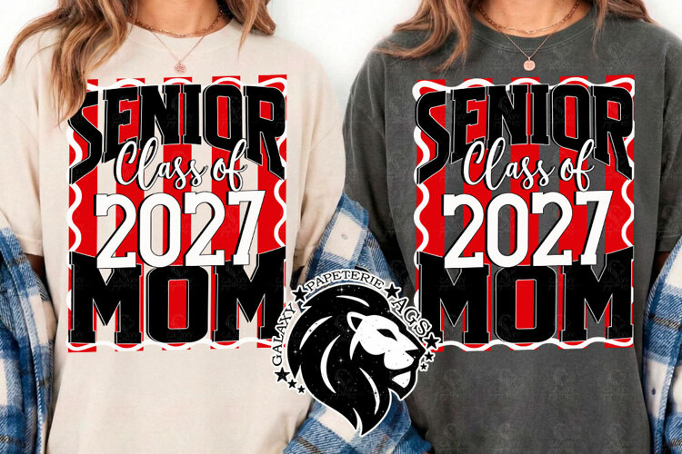 Striped Senior Mom Class 2027, Red, DTF Design PNG example image 1