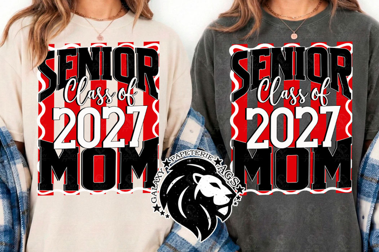 Striped Senior Mom Class 2027, Red, DTF Design PNG