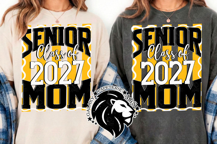 Striped Senior Mom Class 2027, Yellow, DTF Design PNG