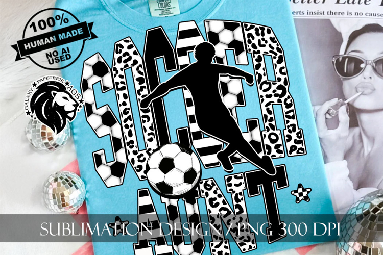 Soccer Aunt Sublimation PNG, Leopard, Striped Lines
