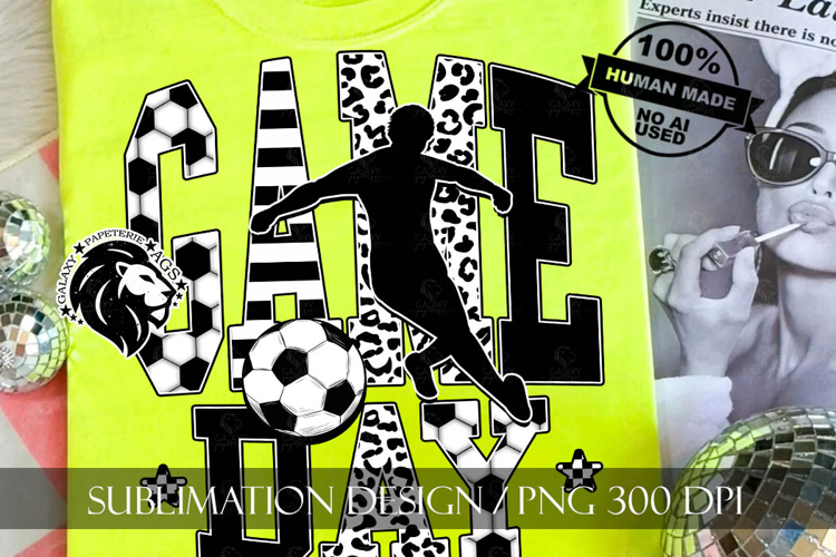 Soccer Game Day Sublimation PNG, Leopard, Striped Lines