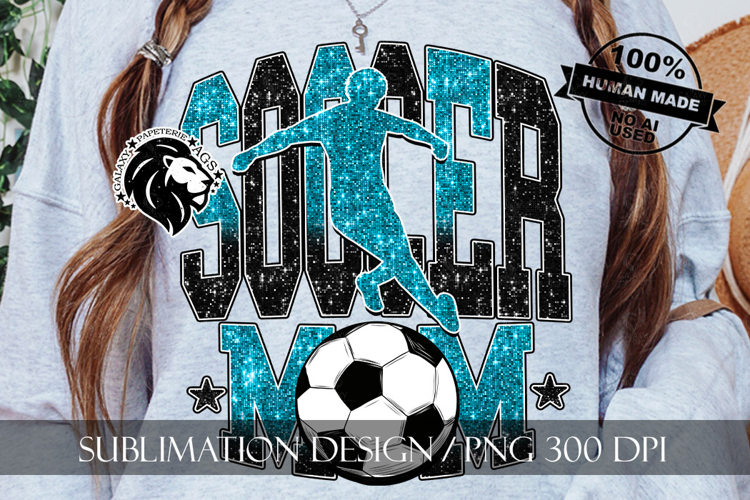 Soccer Mom Sublimation PNG, Blue Black Glitter