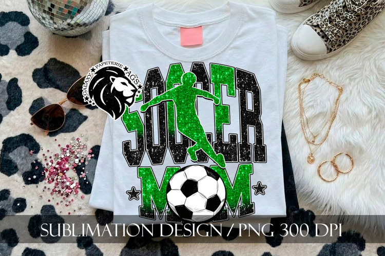 Soccer Mom Sublimation PNG, Green Black Glitter