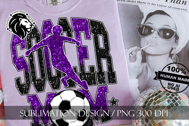 Soccer Mom Sublimation PNG, Purple Black Glitter