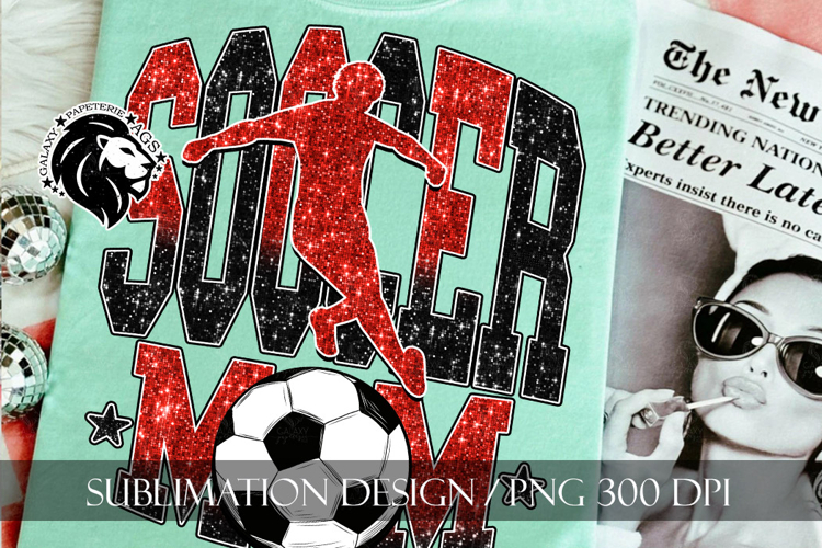 Soccer Mom Sublimation PNG, Red Black Glitter
