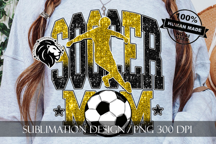 Soccer Mom Sublimation PNG, Yellow Black Glitter
