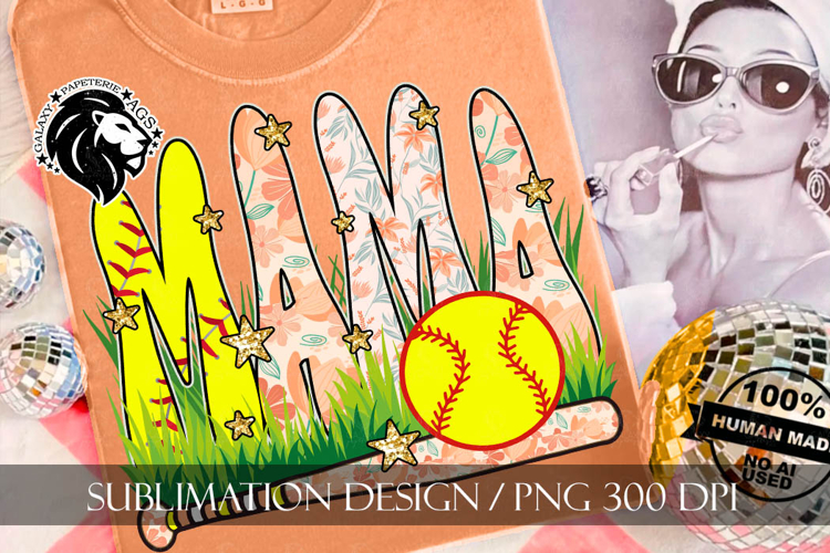 Peach Floral Softball Mama Sublimation PNG