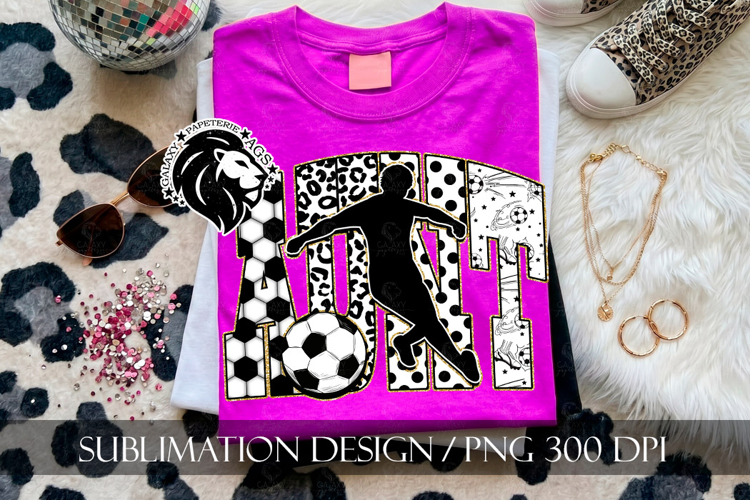 Gold Soccer Aunt Sublimation PNG, Leopard, Polka Dots