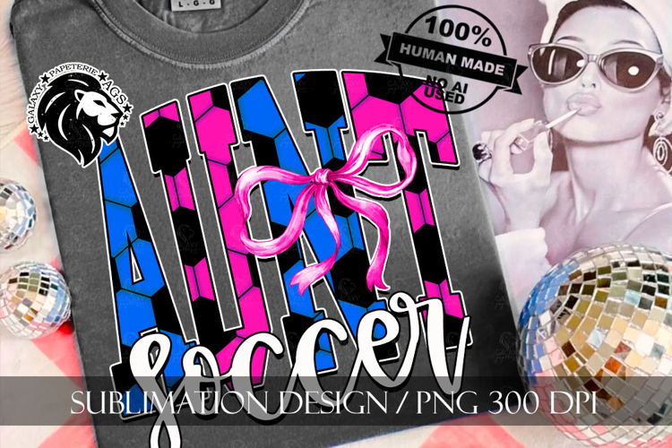 Blue Pink Coquette Soccer Aunt Sublimation PNG