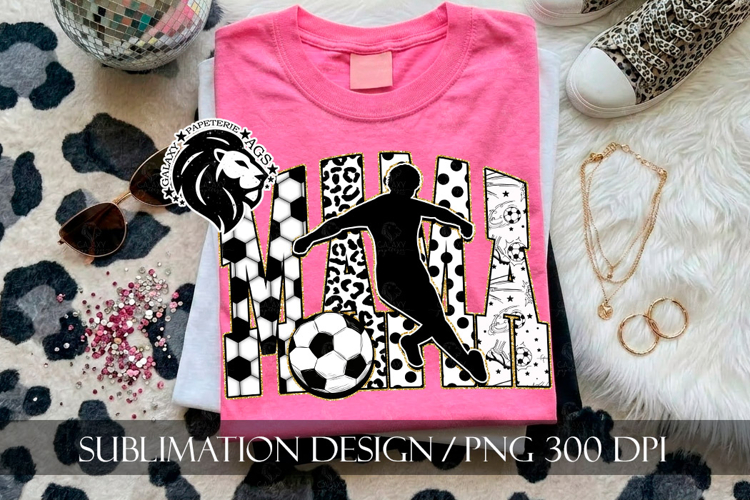 Gold Soccer Mama Sublimation PNG, Leopard, Polka Dots