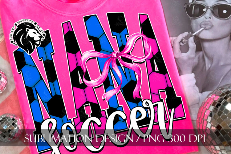 Blue Pink Coquette Soccer Aunt Sublimation PNG