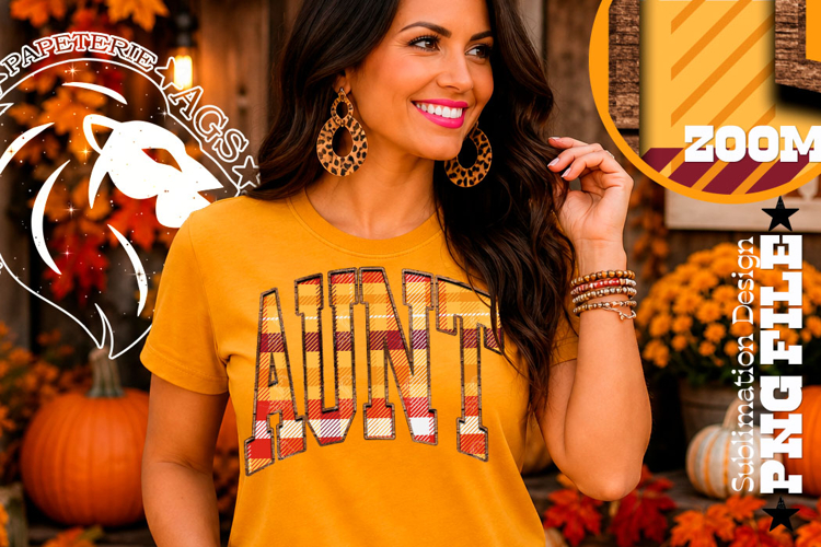 Fall Gingham Wood Aunt, DTF Design, PNG