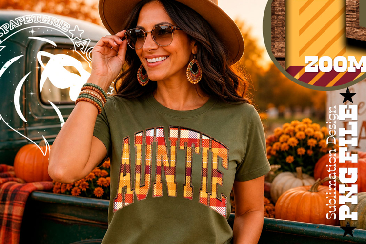 Fall Gingham Wood Auntie, DTF Design, PNG