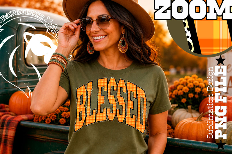 Fall Gingham Leopard Blessed, DTF Design, PNG