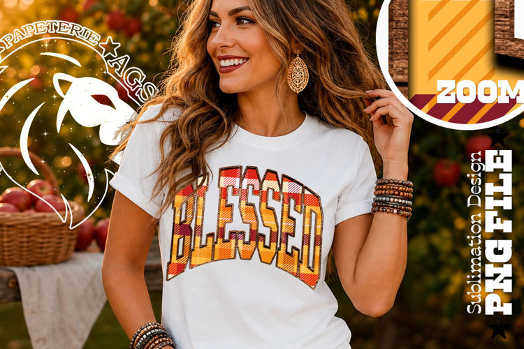 Fall Gingham Wood Blessed, DTF Design, PNG