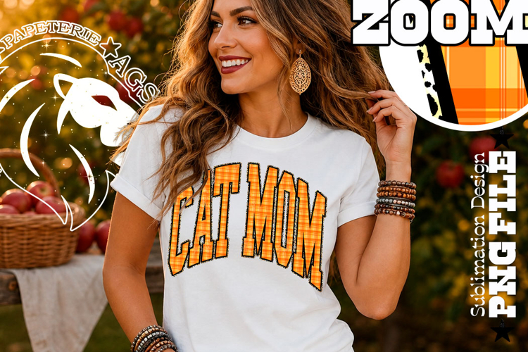 Fall Gingham Leopard Cat Mom, DTF Design, PNG