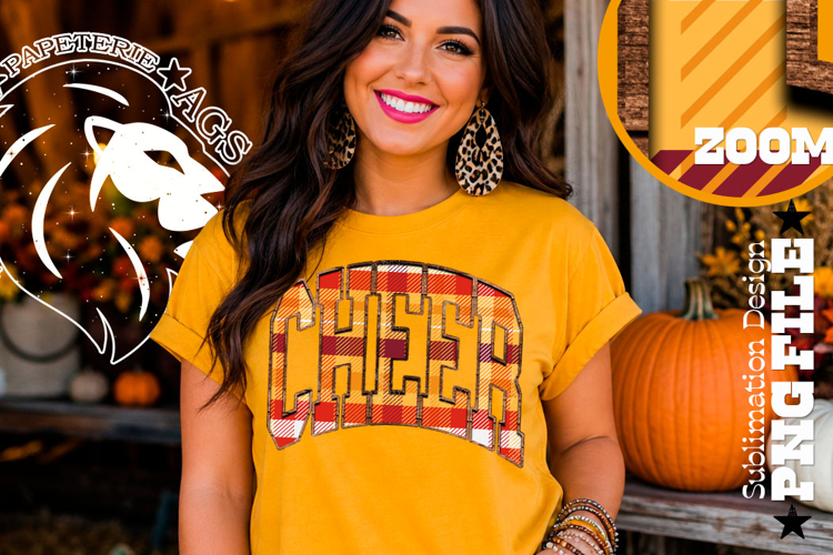 Fall Gingham Wood Cheer, DTF Design, PNG