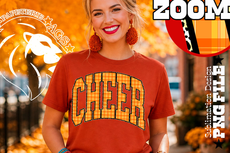 Fall Gingham Leopard Cheer, DTF Design, PNG