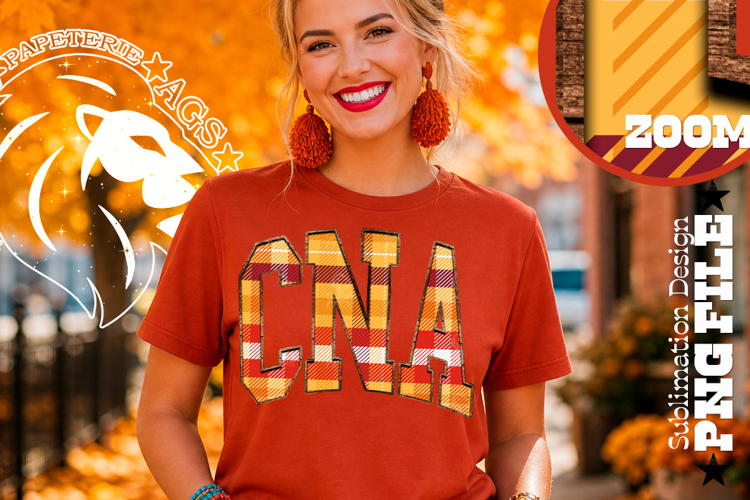 Fall Gingham Wood CNA, DTF Design
