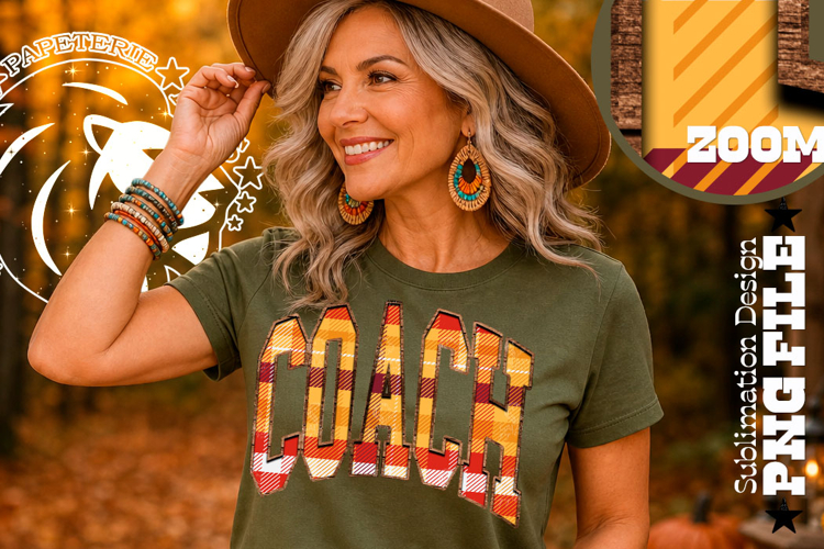 Fall Gingham Wood Coach, DTF Design, PNG