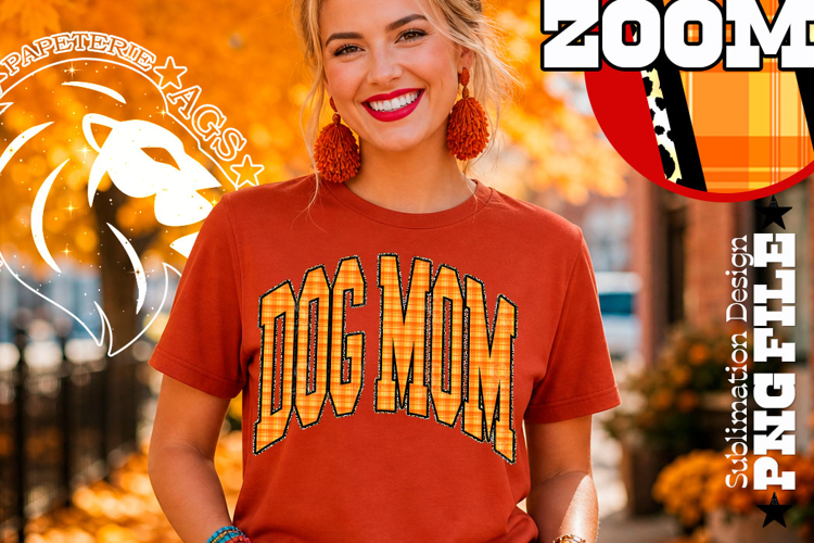 Fall Gingham Leopard Dog Mom, DTF Design, PNG