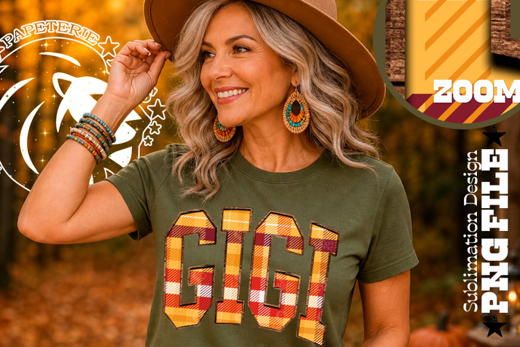 Fall Gingham Wood Gigi, DTF Design, PNG
