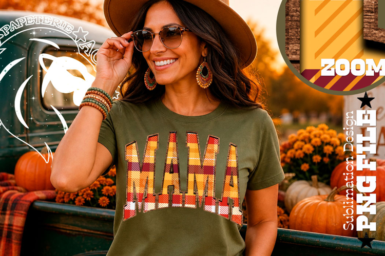 Fall Gingham Wood Mama, Mom, DTF Design, PNG
