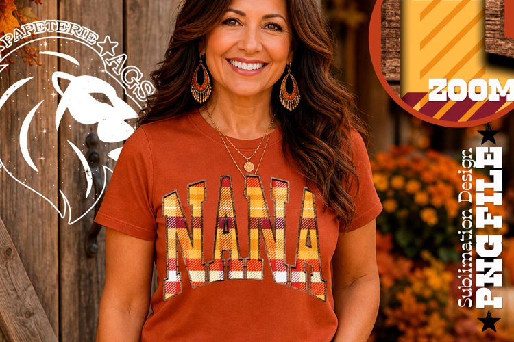 Fall Gingham Wood Nana, DTF Design, PNG