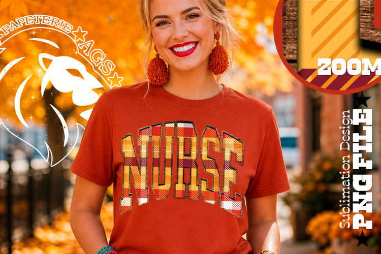 Fall Gingham Wood Nurse, DTF Design, PNG