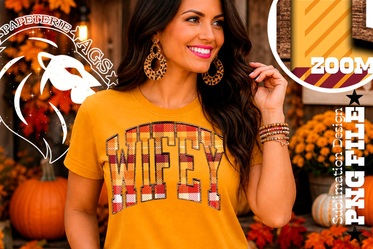 Fall Gingham Wood Wifey, DTF Design, PNG